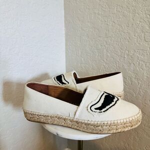 Zadig & Voltaire Canvas Espadrille Slip on Flat, Cream/Black, Size‎ 11, NWOT